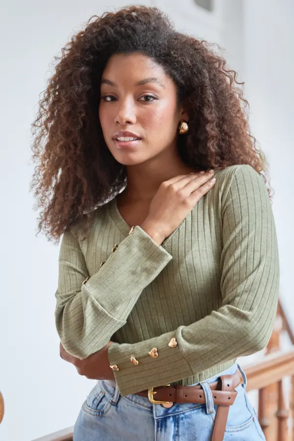 BLUSA FLANEL MANGA COMPRIDA COM BOTÕES NO PUNHO