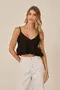 CROPPED EM WOVEN TWILL COM RECORTE , BABADO E ALÇA DE VIÉS