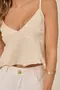 CROPPED EM WOVEN TWILL COM RECORTE , BABADO E ALÇA DE VIÉS