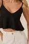 CROPPED EM WOVEN TWILL COM RECORTE , BABADO E ALÇA DE VIÉS