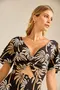 VESTIDO CURTO EM VISOSE ESTAMPADA COM BUSTO ENTRELAÇADO