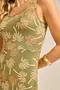 VESTIDO LONGO EM RIBANA CANELADA ESTAMPADA COM SAIA GODÊ