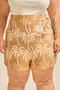 SHORT BÁSICO VISCOSE ESTAMPADA BARRADA COM PREGA E CÓS LISO NA FRENTE