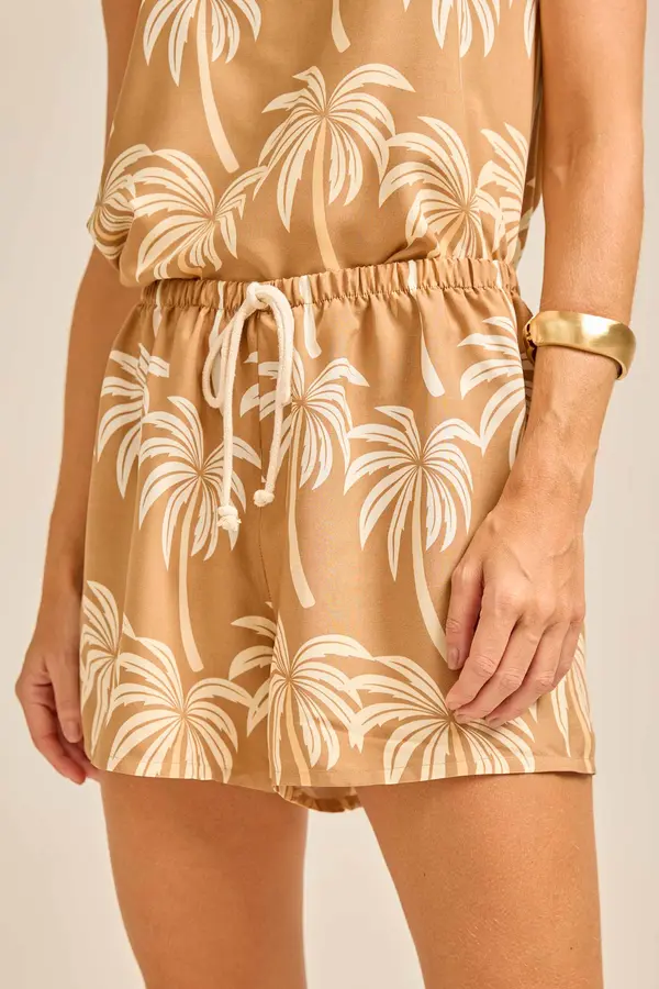 SHORT BÁSICO VISCOSE ESTAMPADA BARRADA COM CADARÇO
