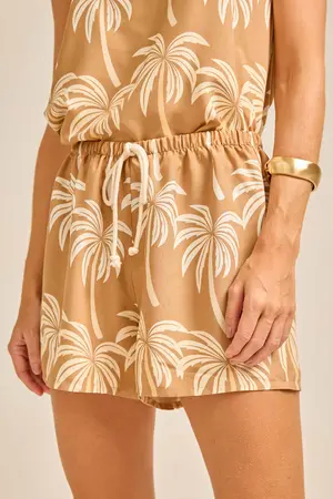 SHORT BÁSICO VISCOSE ESTAMPADA BARRADA COM CADARÇO ILHA DIA P