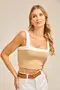 BLUSA CROPPED BÁSICA BICOLOR EM CANELADO ONDAS RECORTE E ALÇA LARGA