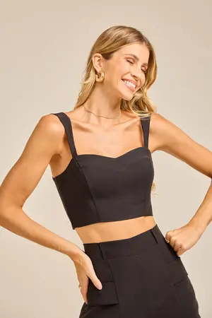 CROPPED EM ALFAIATARIA PRETO G