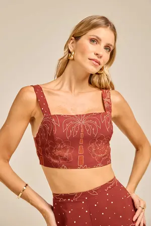 CROPPED DECOTE QUADRADO NOITE ESTRELADA CASTANHO P