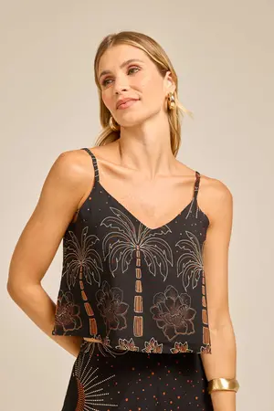 CAMISETA COM ALCINHA NOITE ESTRELADA ESCURO P