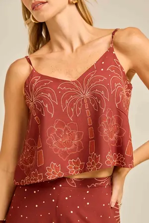 CAMISETA COM ALCINHA NOITE ESTRELADA CASTANHO P