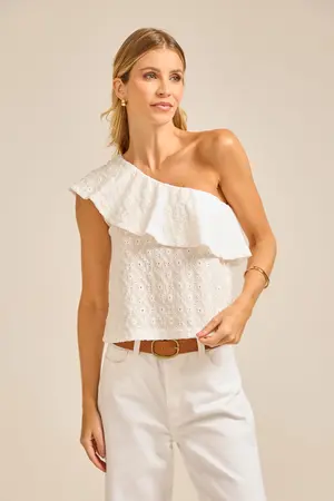 BLUSA UM OMBRO SÓ MALHA LAISE CREPADA COM BABADO  OFF P
