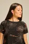 BLUSA VISCOSE ESTAMPADA COM GOLA RIBANA CANELADA