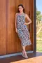 VESTIDO MIDI ASSIMÉTRICO VISCOSE ESTAMPADA COM ALÇA DE VIÉS