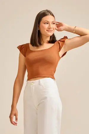 TRICOT COM BABADOS CARAMELO P