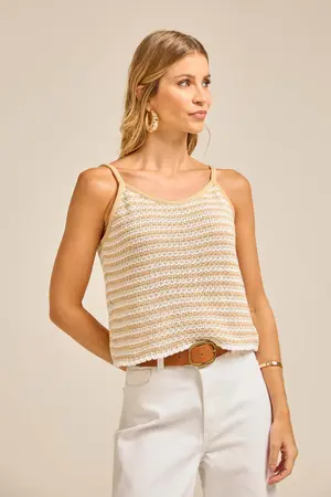 TRICOT LISTRAS BEGE P