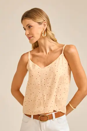 CAMISETA BÁSICA VISCOSE ESTAMPADA COM ALÇA DE VIÉS CÉU ESTRELADO CLARO P