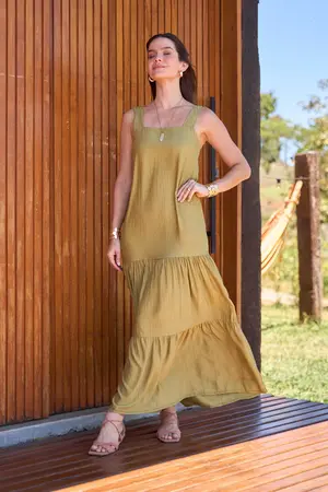 VESTIDO LONGO SAIA MARIAS VERDE G