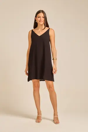 VESTIDO CURTO VISCOSE LISA DECOTE V E ALÇA DE VIÉS
