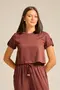 BLUSA BÁSICA EM TWILL COM MARTINGALE E BOTÃO