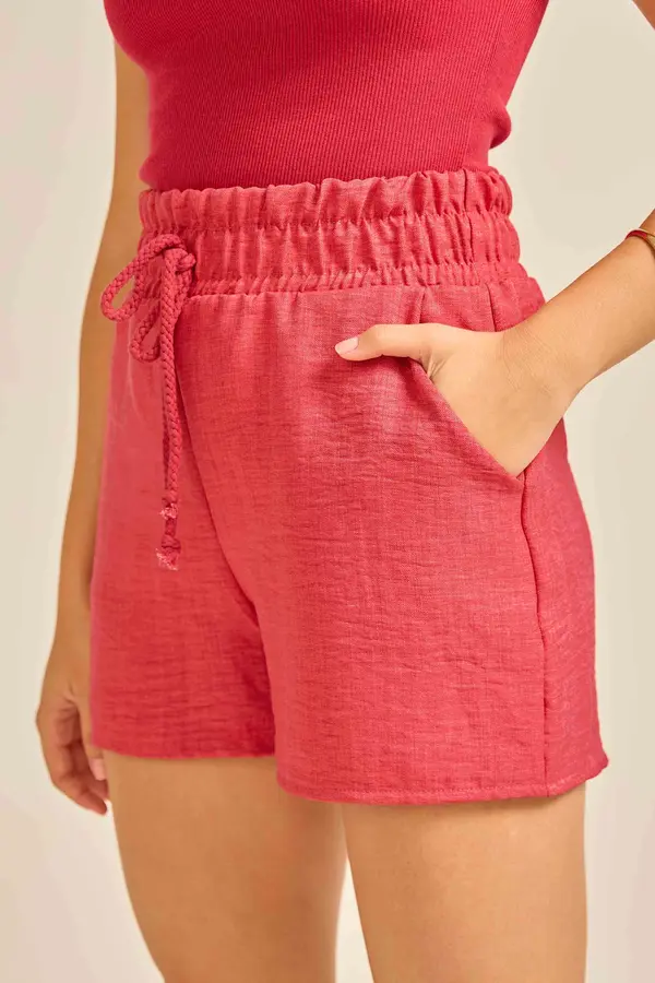 SHORT EM WOVEN LERIS TWILL COM CÓS LARGO E CADARÇO CRÚ