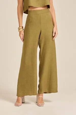 CALÇA PANTALONA EM WOVEN LERIS TWILL VERDE SÁLVIA P
