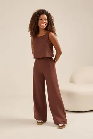 CALÇA PANTALONA EM WOVEN LERIS TWILL MARROM CAFÉ G