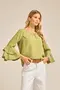 BLUSA VISCOSE LISA COM MANGA 3/4 E BABADO