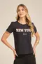 T-SHIRT BÁSICA EM MEIA MALHA COM ESTAMPA E DECOTE REDONDO