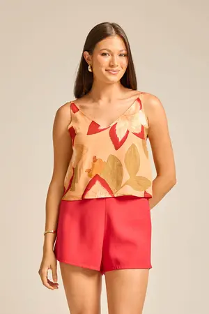 CAMISETA VISCOSE ESTAMPADA COM DECOTE  JARDIM DE RUBI G