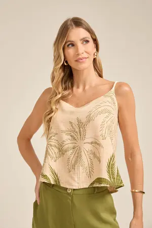 CAMISETA VISCOSE ESTAMPADA BARRADA COM ALÇA DE CORDA E AMARRAÇÃO NAS COSTAS PALERMO P