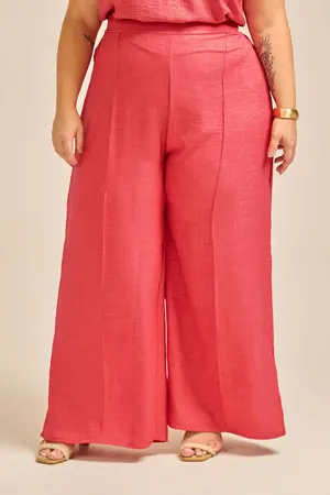 CALÇA COM NERVURA EM WOVEN LERIS TWILL ROSA CARMESIM G1