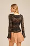 BLUSA EM RENDA FLOCADA COM BABADO E CORDINHA DE VIÉS