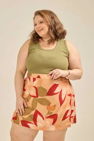 SHORT SAIA VISCOSE ESTAMPADA COM FIVELA JARDIM DE RUBI G2