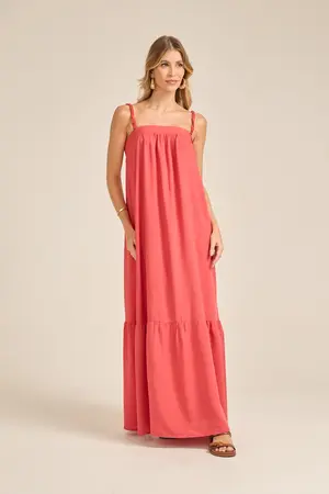VESTIDO LONGO MAXI FLUIDO ROSA CARMESIM G