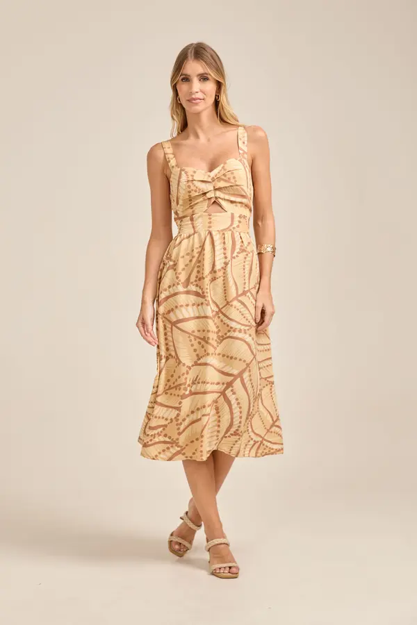 VESTIDO MIDI COM PREGAS