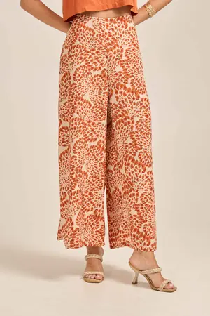 CALÇA EM VISCOSE ESTAMPADA PANTALONA FLORENÇA TERRACOTA M