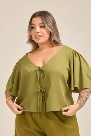 BLUSA MANGA AMPLA E LAÇOS VERDE G1