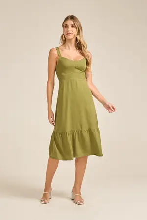 VESTIDO MIDI COM BABADO VERDE ALECRIM P