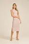 VESTIDO MIDI RIBANA CANELADA LISTRADA COM FENDA