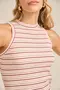 VESTIDO MIDI RIBANA CANELADA LISTRADA COM FENDA