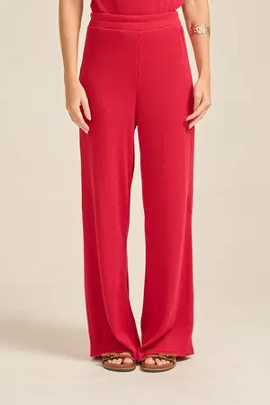 CALÇA PANTALONA BÁSICA EM CANELAO ONDAS ROSA CARMESIM P