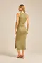 VESTIDO LONGO CROPPED EM CANELADO ONDAS COM FENDA LATERAL