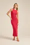 VESTIDO LONGO CROPPED EM CANELADO ONDAS COM FENDA LATERAL