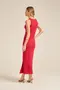 VESTIDO LONGO CROPPED EM CANELADO ONDAS COM FENDA LATERAL