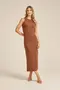 VESTIDO LONGO CROPPED EM CANELADO ONDAS COM FENDA LATERAL