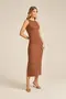 VESTIDO LONGO CROPPED EM CANELADO ONDAS COM FENDA LATERAL