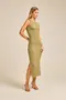 VESTIDO LONGO CROPPED EM CANELADO ONDAS COM FENDA LATERAL