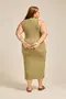 VESTIDO MIDI EM CANELADO ONDAS COM DECOTE REDONDO