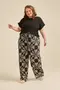 CALÇA RETA VISCOSE ESTAMPADA COM CORDINHA DE VIÉS