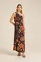 VESTIDO ASSIMÉTRICO VISCOSE ESTAMPADA COM RECORTE E AMARRAÇÃO NA LATERAL